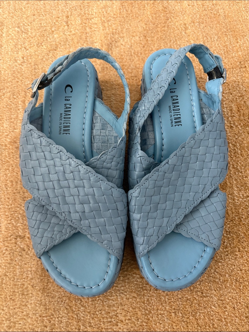 La CANADIENNE Made in Spain Pacifik Sky Blue Woven Platform Slingback Sandals